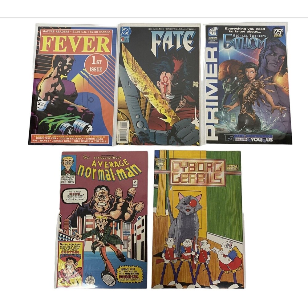 Mixed Comics Lot of 5: Fever Fate Fathom Average Normal Man Cyborg Gerbils